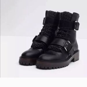 Zara Black Combat Boots with Rugged Design and Adjustable Fit